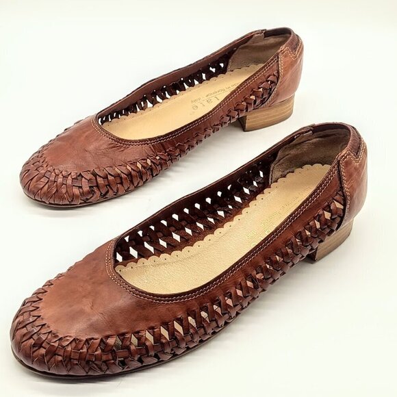 David Tate Handmade Pisa Cognac Italian Leather Woven Flats 8M - Picture 7 of 10